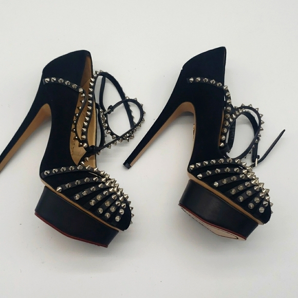 Charlotte olympia size 39 color black suede and silver spikes 100% Authentic - Picture 4 of 17